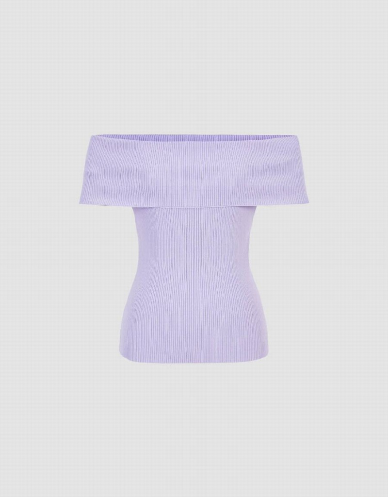Cardigan Urban Revivo Sans Manches Off-Shoulder Tricoté Femme Violette | LZE6747BU