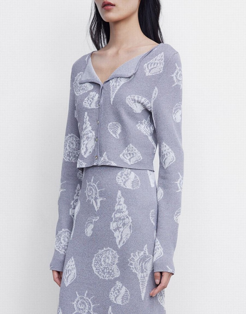 Cardigan Urban Revivo Seashell Button Up Femme Grise | HQU4973UW