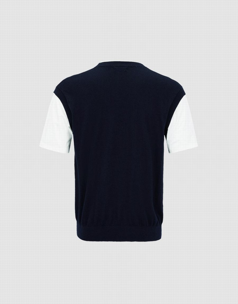 Cardigan Urban Revivo Spliced Tricoté Tee Homme Bleu | JWB5864GQ