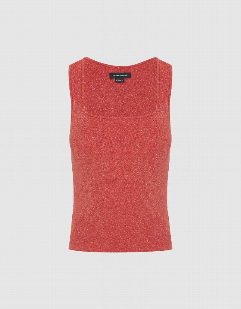 Cardigan Urban Revivo Square-cut Collar Tricoté Femme Orange | ISQ484OZ