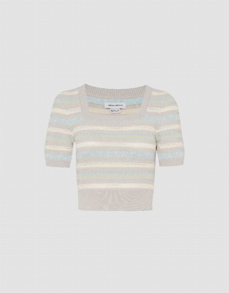 Cardigan Urban Revivo Square-cut Collar Tricoté Femme Grise Clair | BKS3043GG