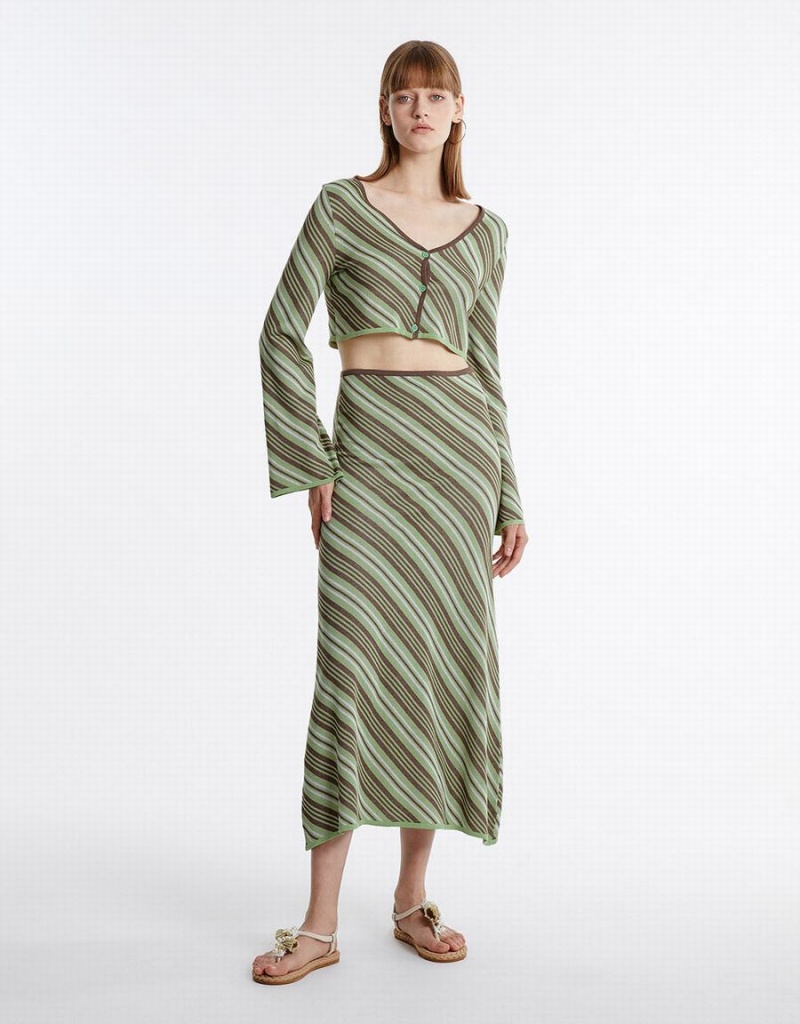 Cardigan Urban Revivo Stripped Cropped Femme Vert Multicolore | RNW2141UX
