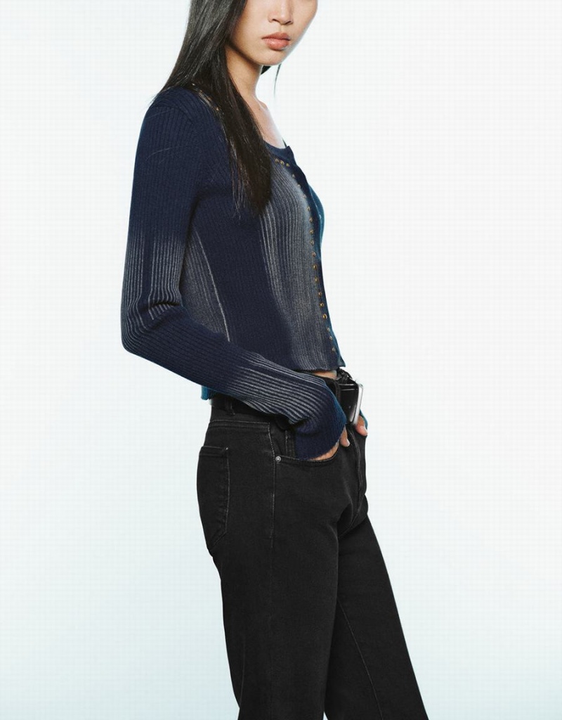 Cardigan Urban Revivo Studded Decor Tricoté Femme Bleu | OOR470ZC