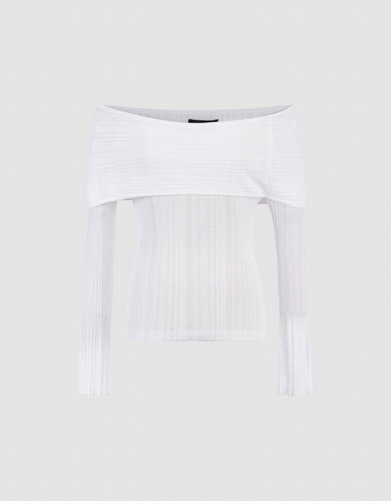 Cardigan Urban Revivo Textured Crew Neck Tricoté Femme Blanche | DMM6882CG