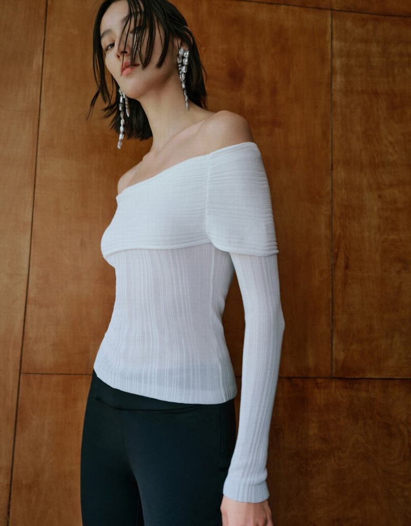 Cardigan Urban Revivo Textured Crew Neck Tricoté Femme Blanche | DMM6882CG
