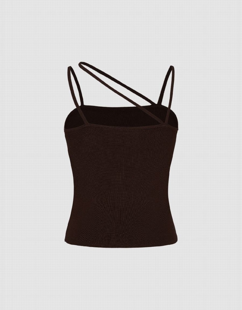 Cardigan Urban Revivo Thin Tricoté Cami Top Femme Marron Foncé | OBN3224ZB