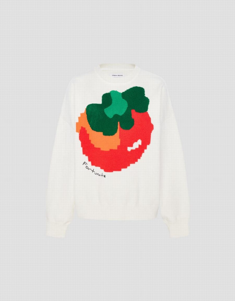 Cardigan Urban Revivo Tomato Print Knit Femme Blanche | IFD6873BA