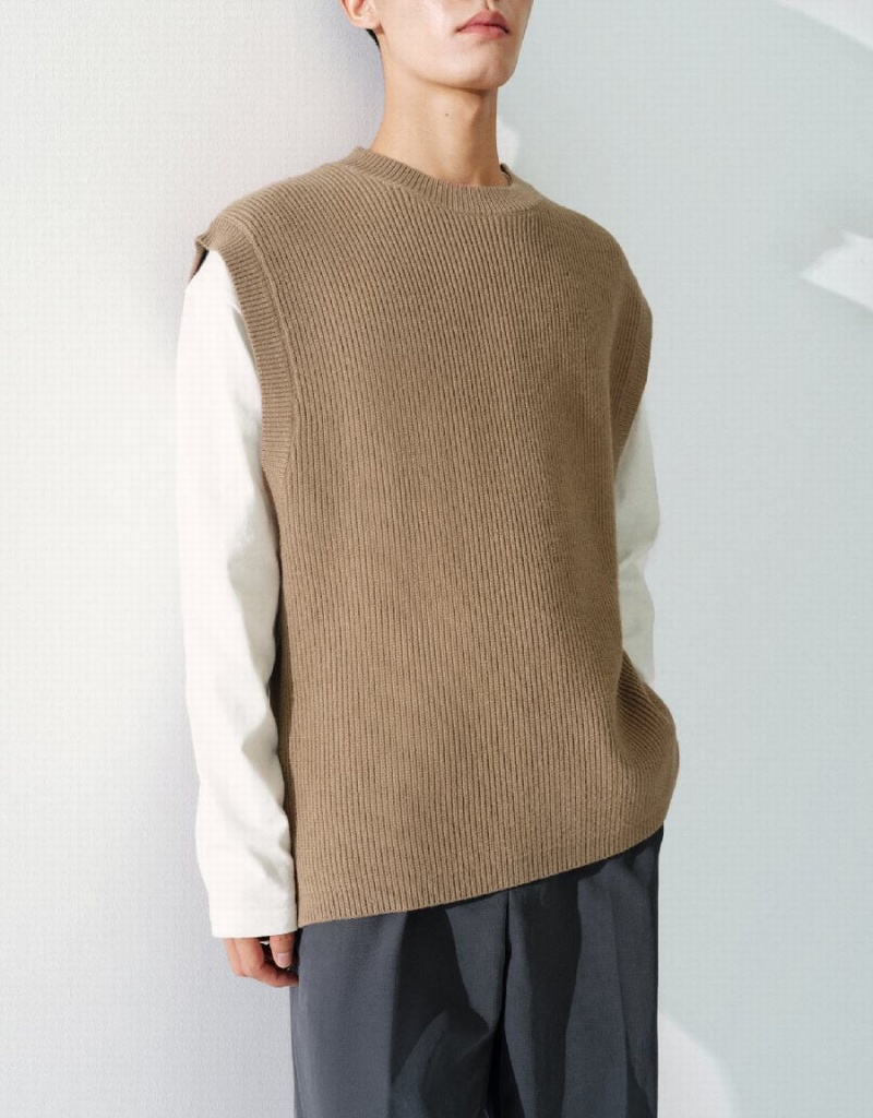 Cardigan Urban Revivo Tricoté Homme Marron | TFL7334MU