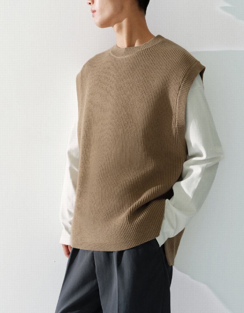 Cardigan Urban Revivo Tricoté Homme Marron | TFL7334MU