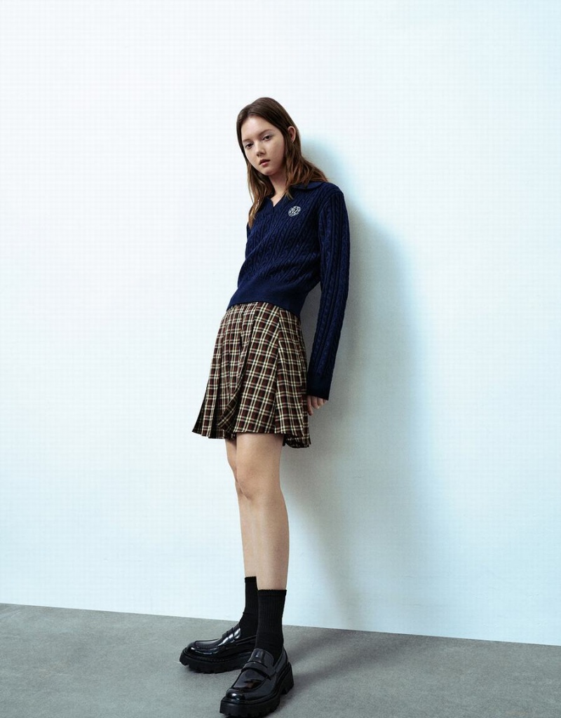 Cardigan Urban Revivo Tricoté With Collar Femme Bleu | PKS956TY