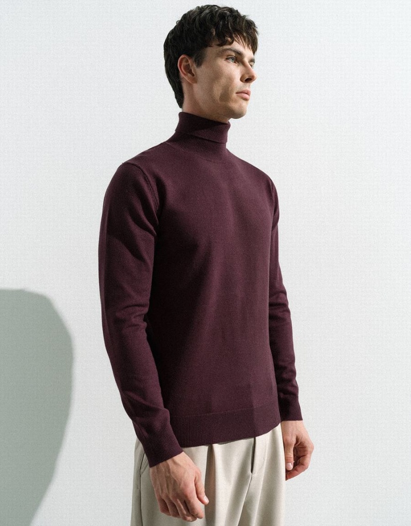 Cardigan Urban Revivo Turtle Neck Tricoté Homme Rouge | JCB2642LH