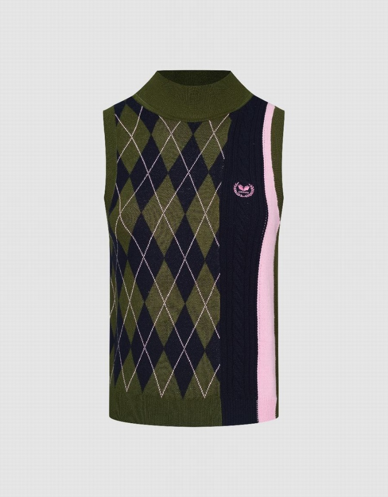 Cardigan Urban Revivo Turtle Neck Tricoté Femme Vert Noir Rose | PJM4368US