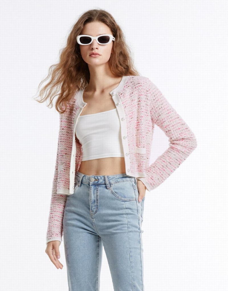 Cardigan Urban Revivo Tweed Femme Rose | GLS3816WH