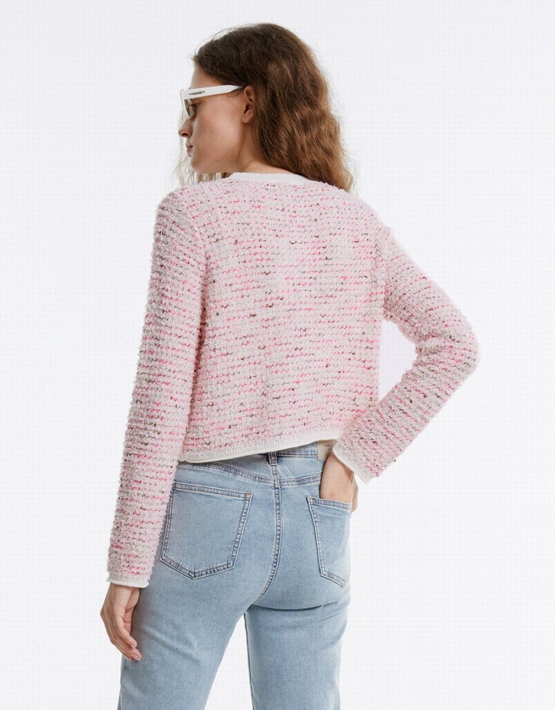 Cardigan Urban Revivo Tweed Femme Rose | GLS3816WH