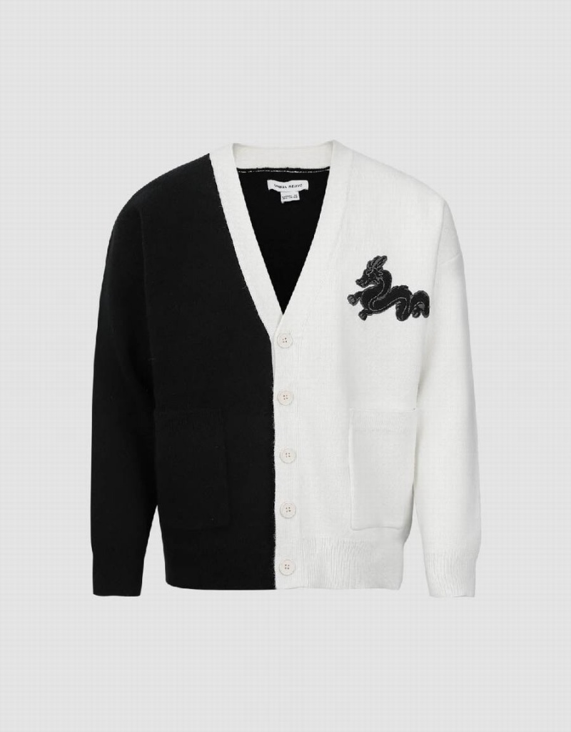 Cardigan Urban Revivo Two Toned V-Neck Tricoté Homme Noir | THP10042DB