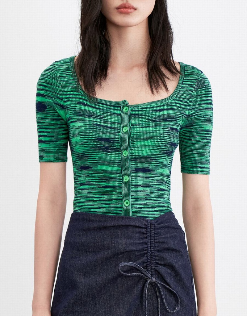 Cardigan Urban Revivo U Neck Button Front Mince Femme Vert Clair | MIA6567FM
