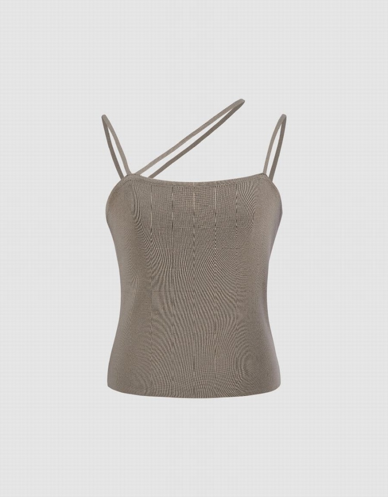 Cardigan Urban Revivo U Neck Tricoté Femme Kaki Marron | ESX7486OA