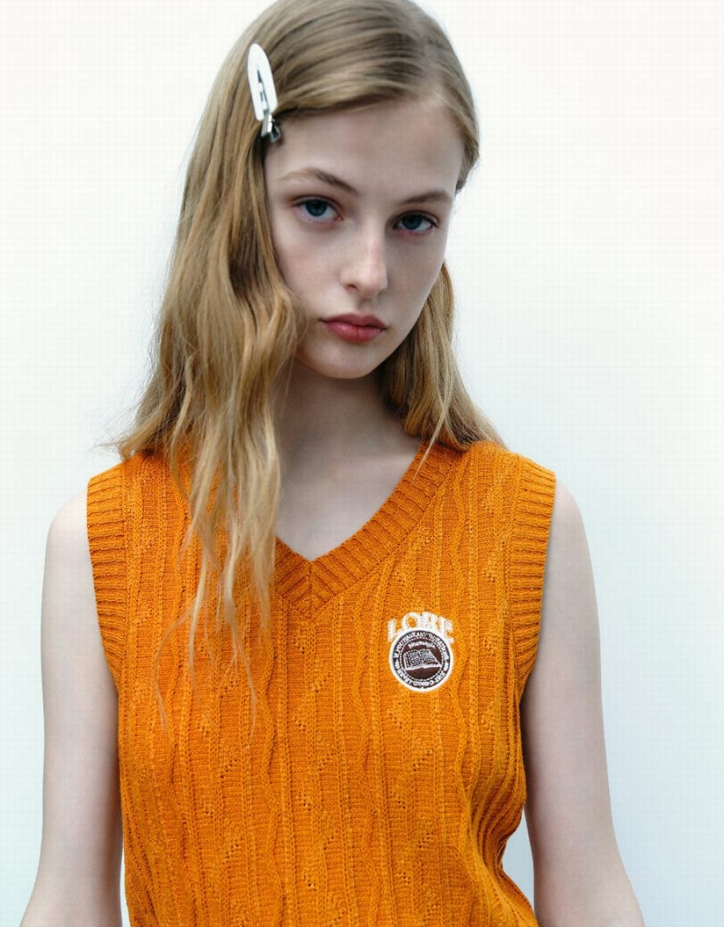 Cardigan Urban Revivo V-Neck Tricoté Femme Orange | MLF6615VM