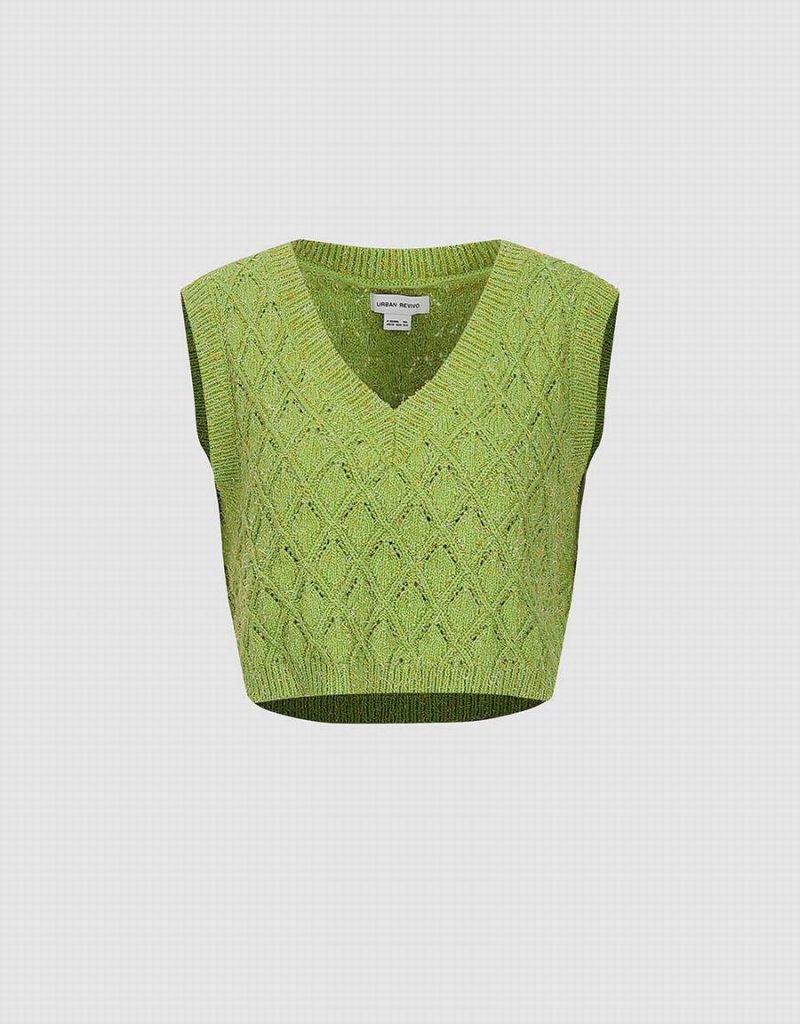 Cardigan Urban Revivo V-Neck Tricoté Femme Vert | RGB4379EA