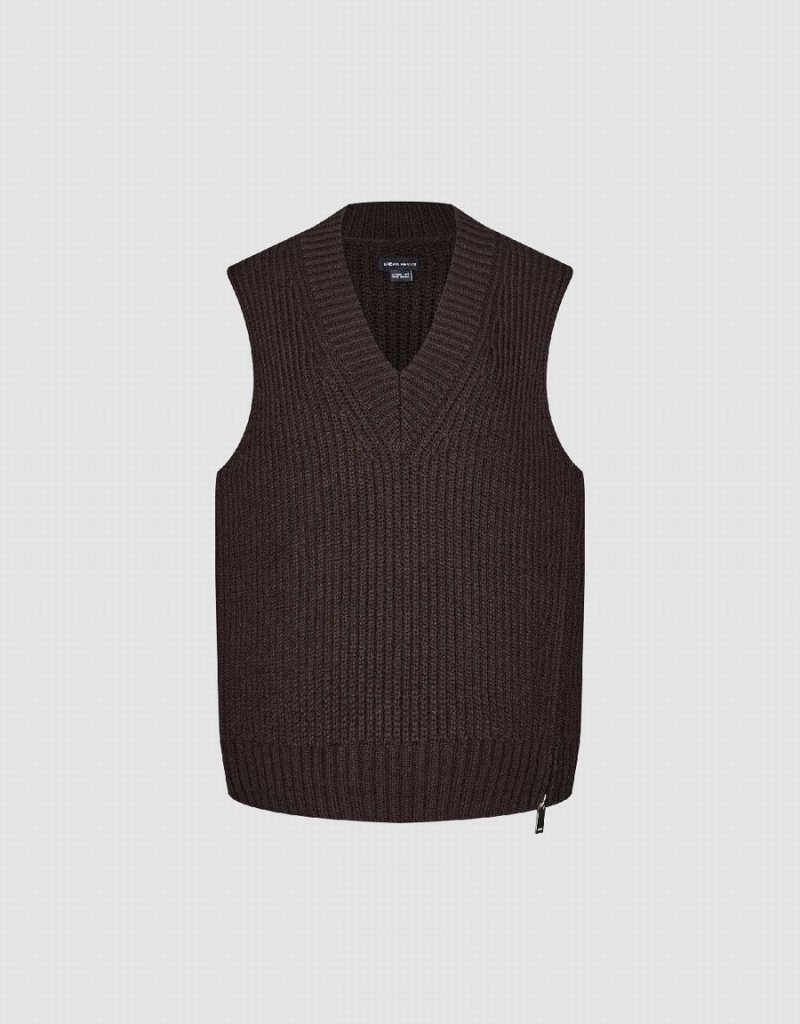 Cardigan Urban Revivo V-Neck Tricoté Femme Marron Foncé | TPJ6722HK
