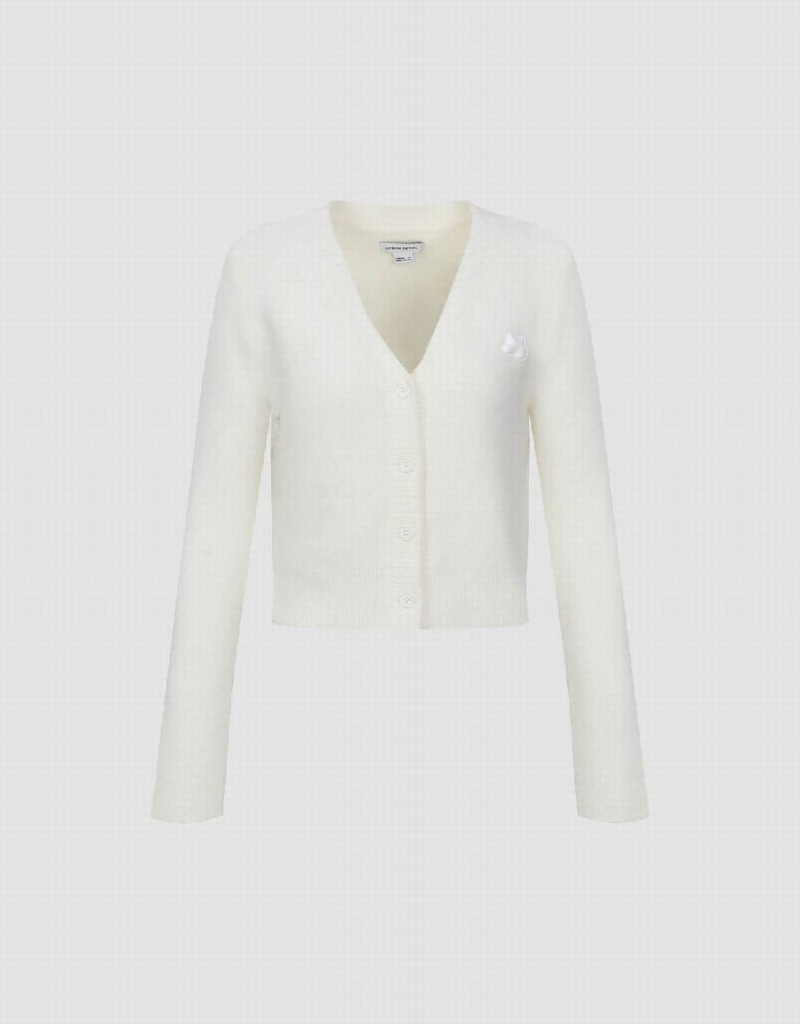 Cardigan Urban Revivo V-Neck Tricoté Femme Blanche | HLJ2074CQ