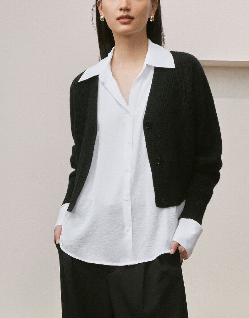Cardigan Urban Revivo V-Neck Tricoté Femme Noir | IBJ8927YD
