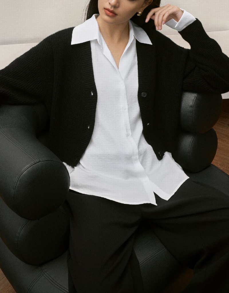 Cardigan Urban Revivo V-Neck Tricoté Femme Noir | IBJ8927YD