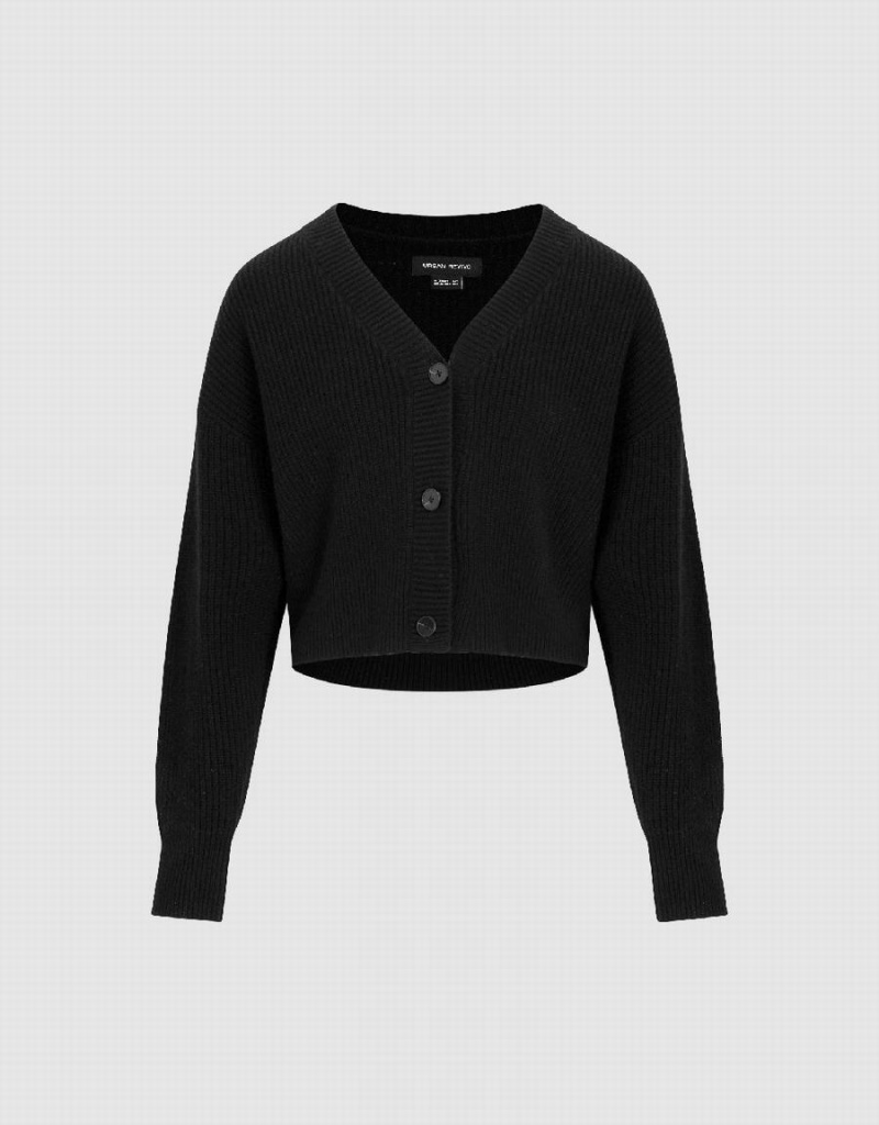 Cardigan Urban Revivo V-Neck Tricoté Femme Noir | IBJ8927YD