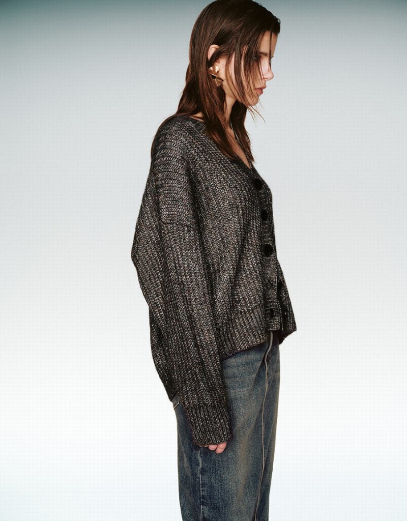 Cardigan Urban Revivo V-Neck Tricoté Femme Grise Clair | STA1345UO