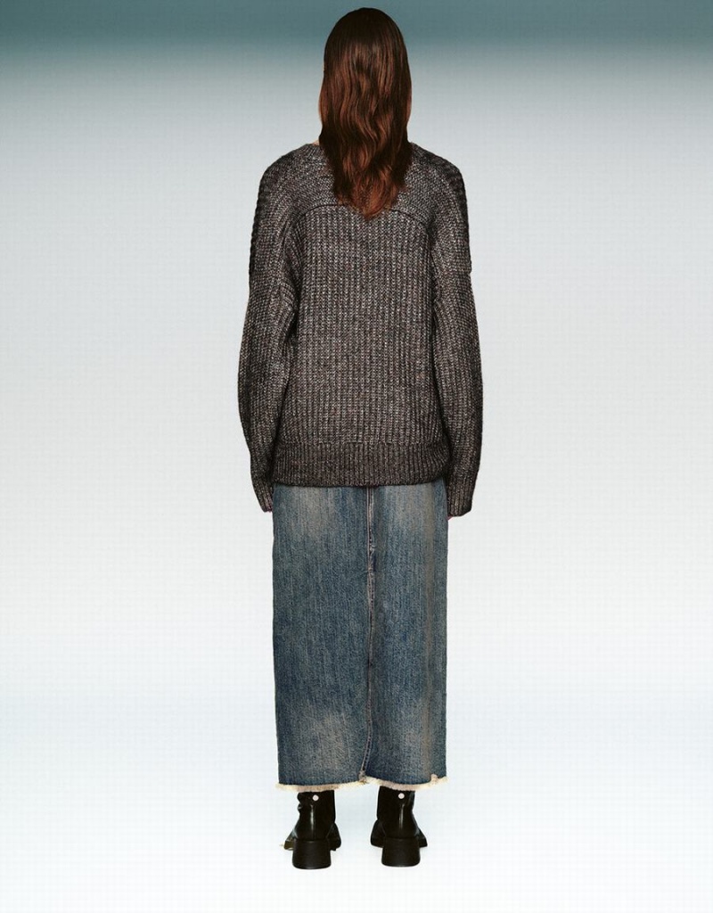 Cardigan Urban Revivo V-Neck Tricoté Femme Grise Clair | STA1345UO
