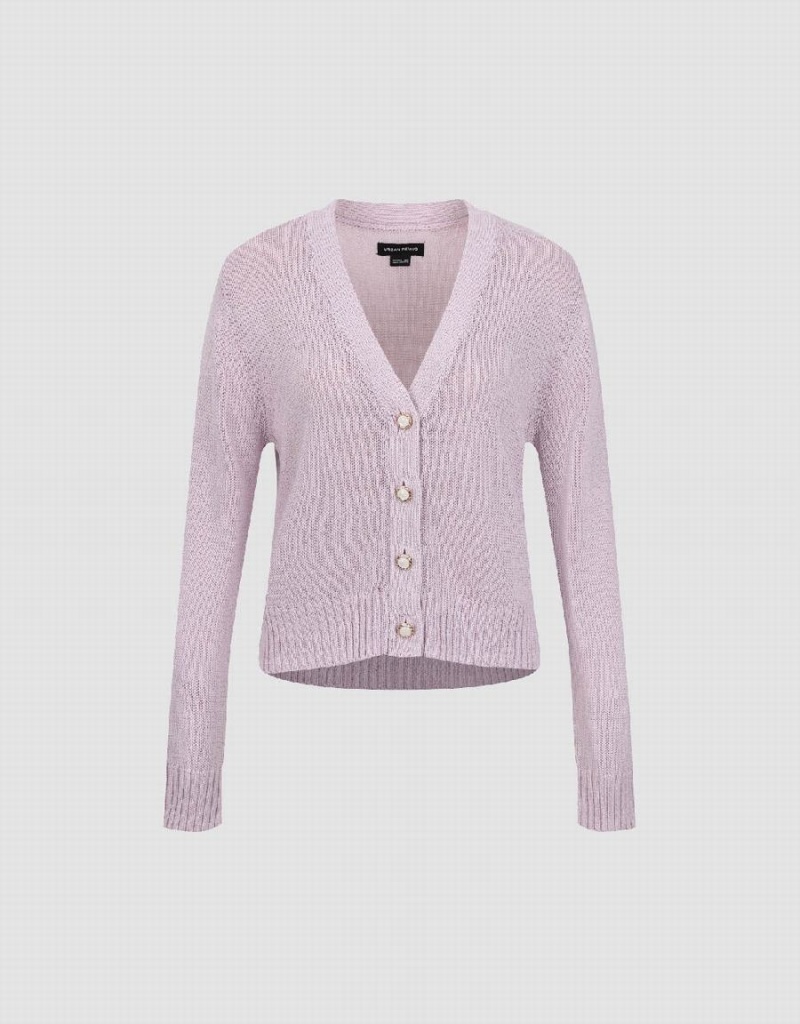 Cardigan Urban Revivo V-Neck Tricoté Femme Violette | EBP7563NC