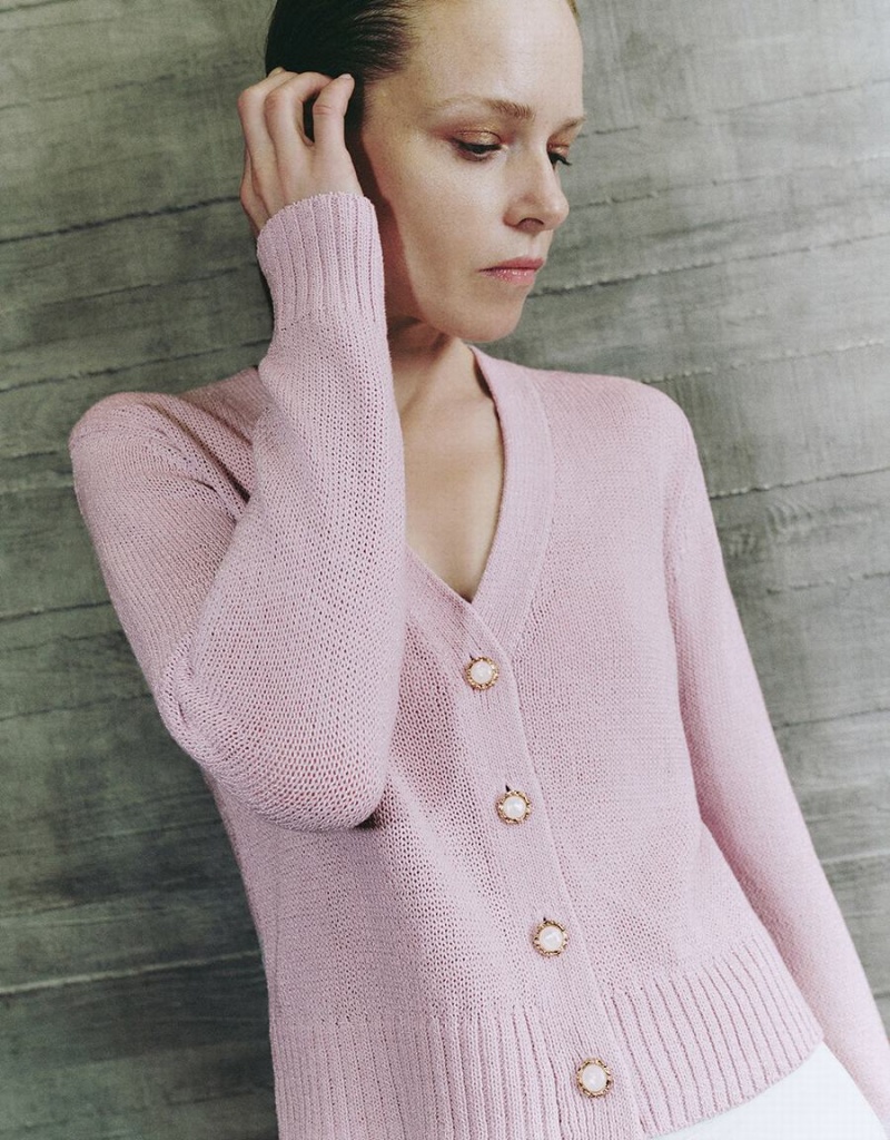 Cardigan Urban Revivo V-Neck Tricoté Femme Violette | EBP7563NC