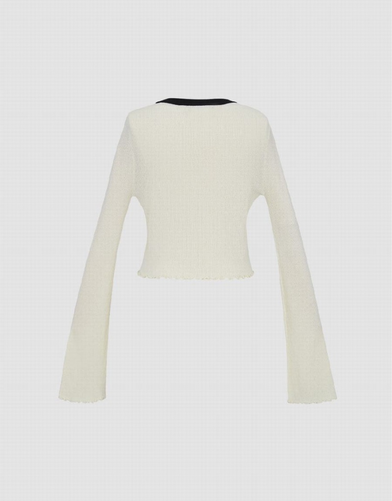 Cardigan Urban Revivo V-Neck Tricoté Femme Beige | WIC7636SD