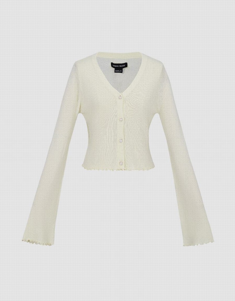 Cardigan Urban Revivo V-Neck Tricoté Femme Beige | WIC7636SD