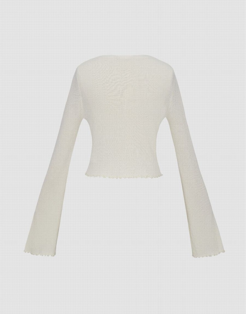 Cardigan Urban Revivo V-Neck Tricoté Femme Beige | WIC7636SD