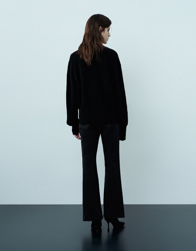 Cardigan Urban Revivo V-Neck Tricoté Femme Noir | MOX7286PI