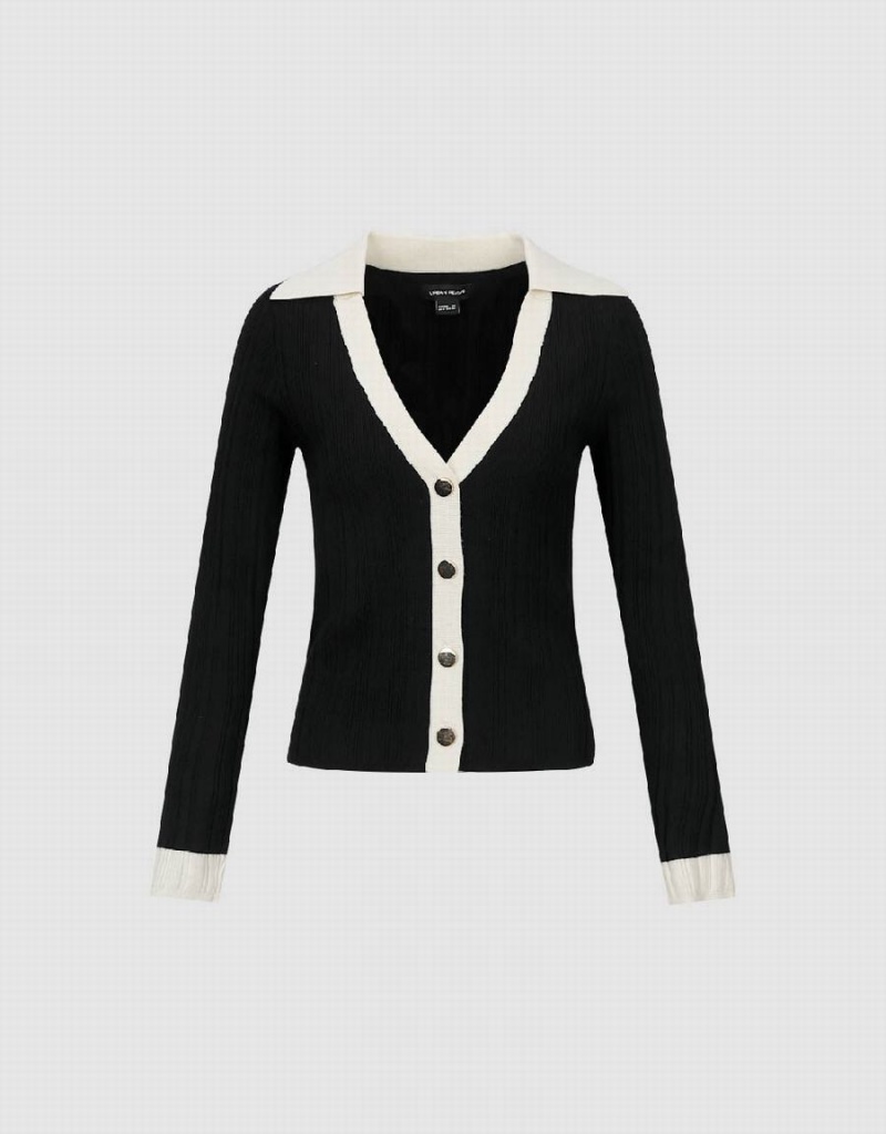 Cardigan Urban Revivo V-Neck Tricoté Femme Noir | XPZ715GT