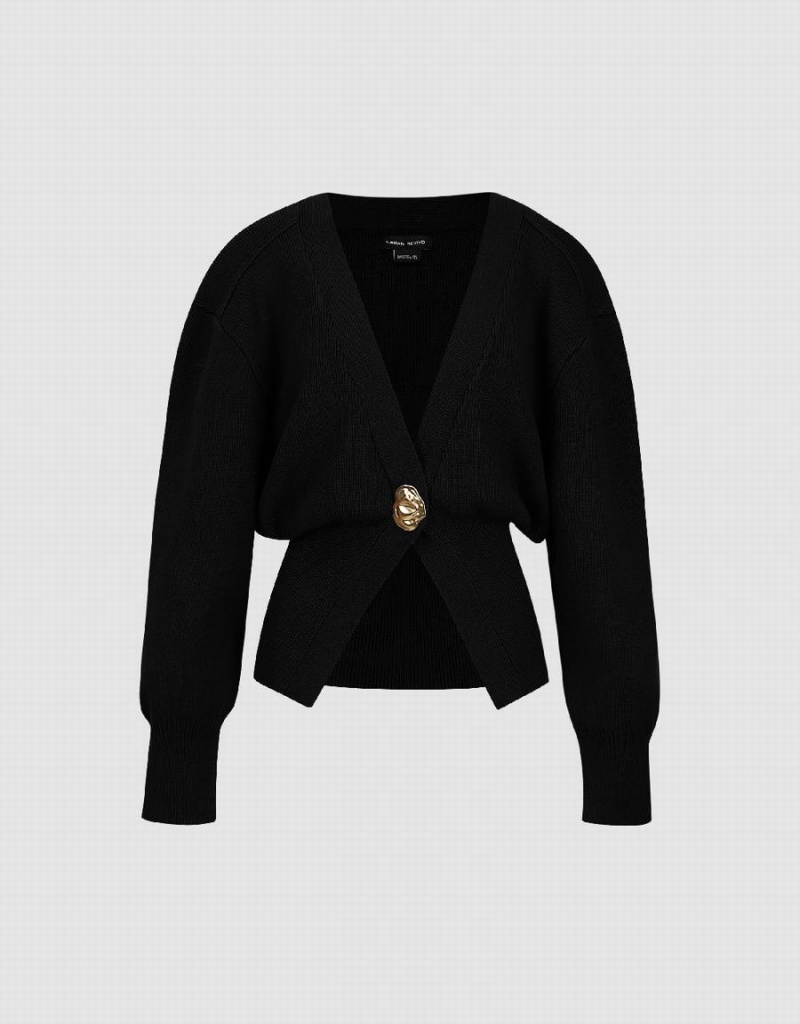 Cardigan Urban Revivo V-Neck Tricoté Femme Noir | JRS2565KQ