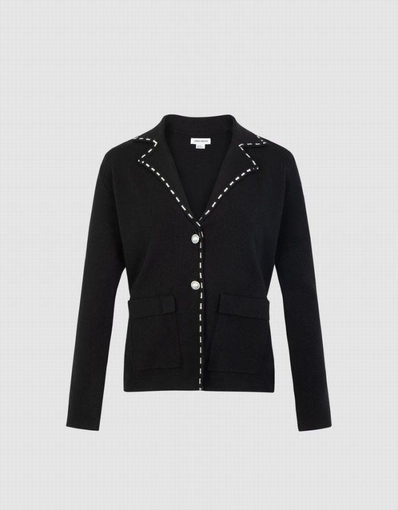 Cardigan Urban Revivo V-Neck Tricoté Femme Noir | DRX1911GD