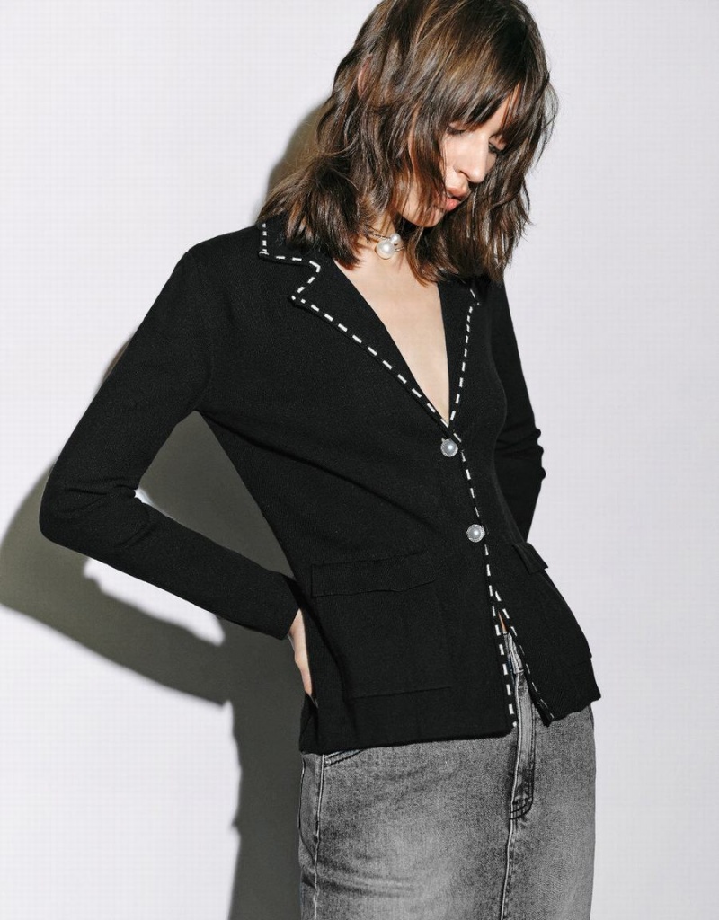 Cardigan Urban Revivo V-Neck Tricoté Femme Noir | DRX1911GD