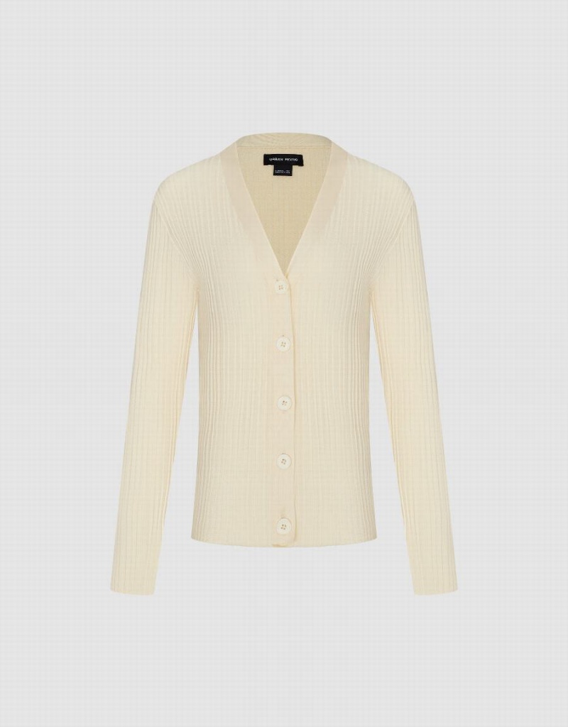 Cardigan Urban Revivo V-Neck Tricoté Femme Blanche | WUM6923GY