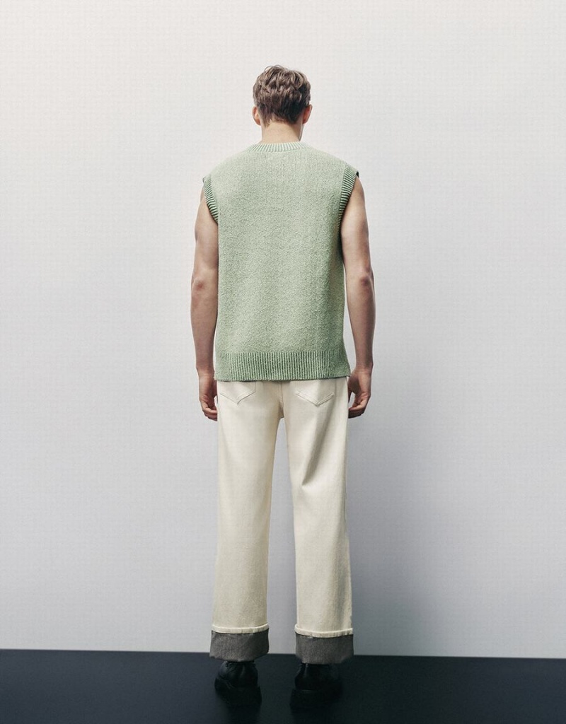Cardigan Urban Revivo V-Neck Tricoté Homme Vert | HJM1126JN
