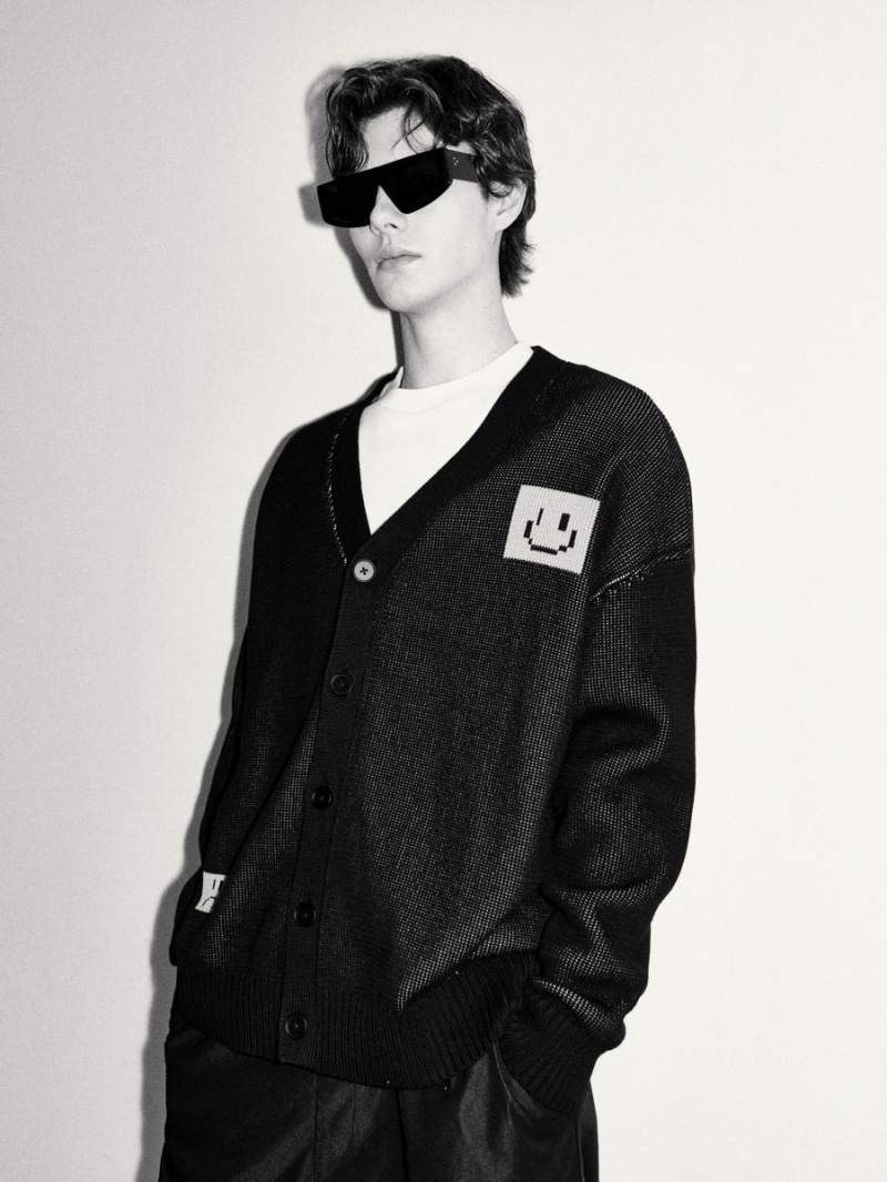 Cardigan Urban Revivo V-Neck Tricoté Homme Noir | WDK658YY