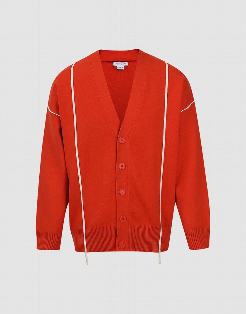 Cardigan Urban Revivo V-Neck Tricoté Homme Orange | OPF9779KJ