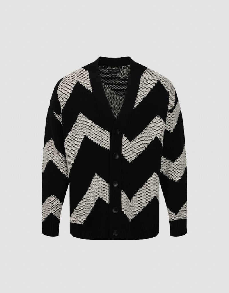 Cardigan Urban Revivo V-Neck Tricoté Homme Noir | FPU2896VB