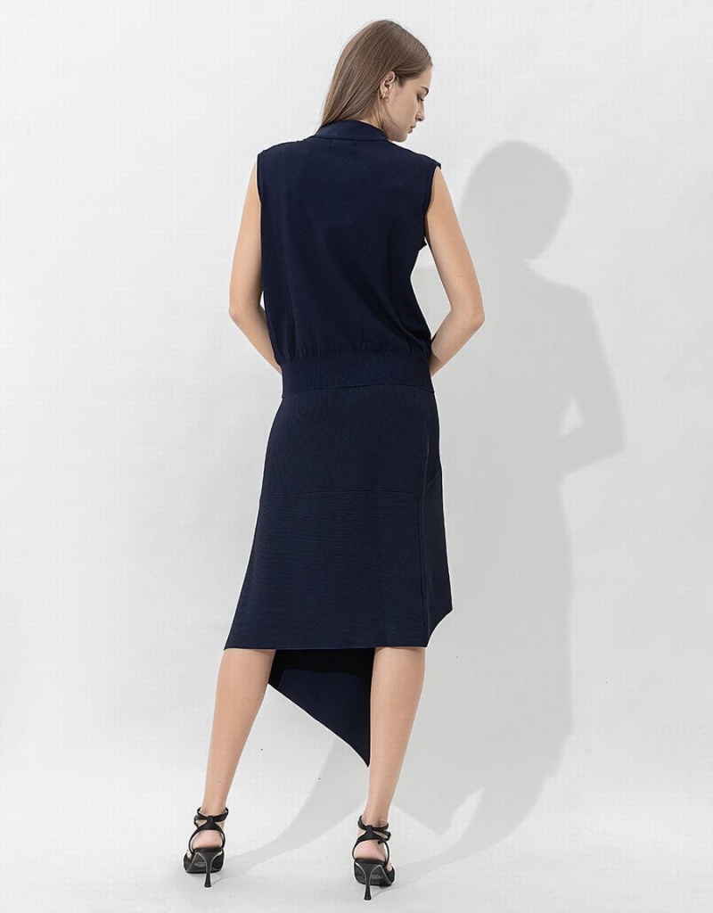 Cardigan Urban Revivo V-Neck Tricoté Waistcoat Femme Bleu | RYQ4914HW