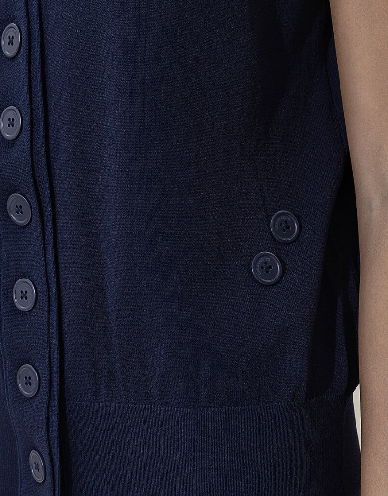 Cardigan Urban Revivo V-Neck Tricoté Waistcoat Femme Bleu | RYQ4914HW