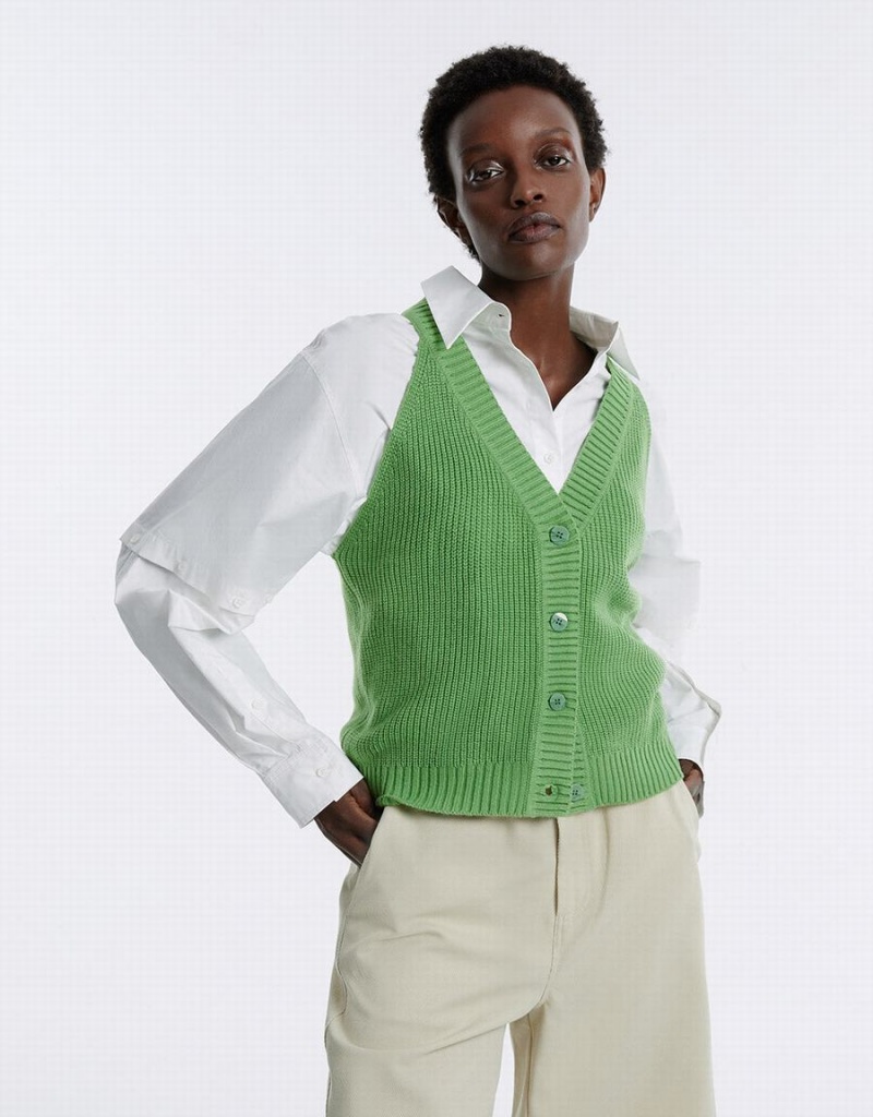 Cardigan Urban Revivo V Neck Knit Femme Vert | YQW1659II