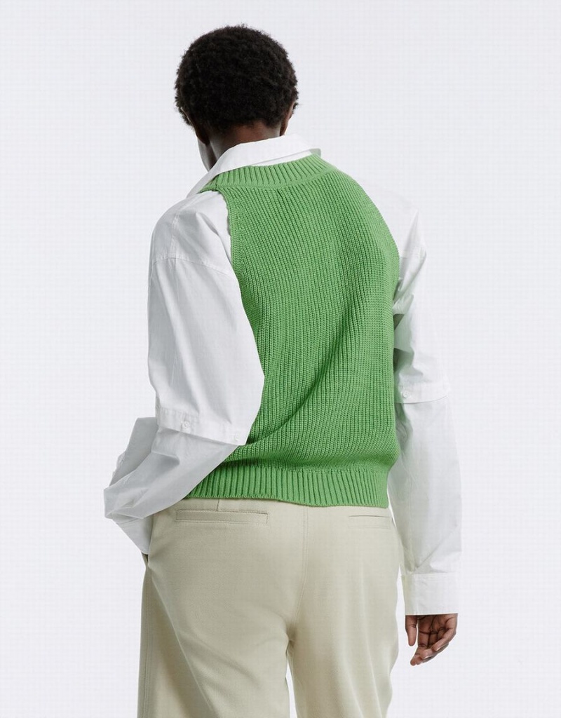 Cardigan Urban Revivo V Neck Knit Femme Vert | YQW1659II