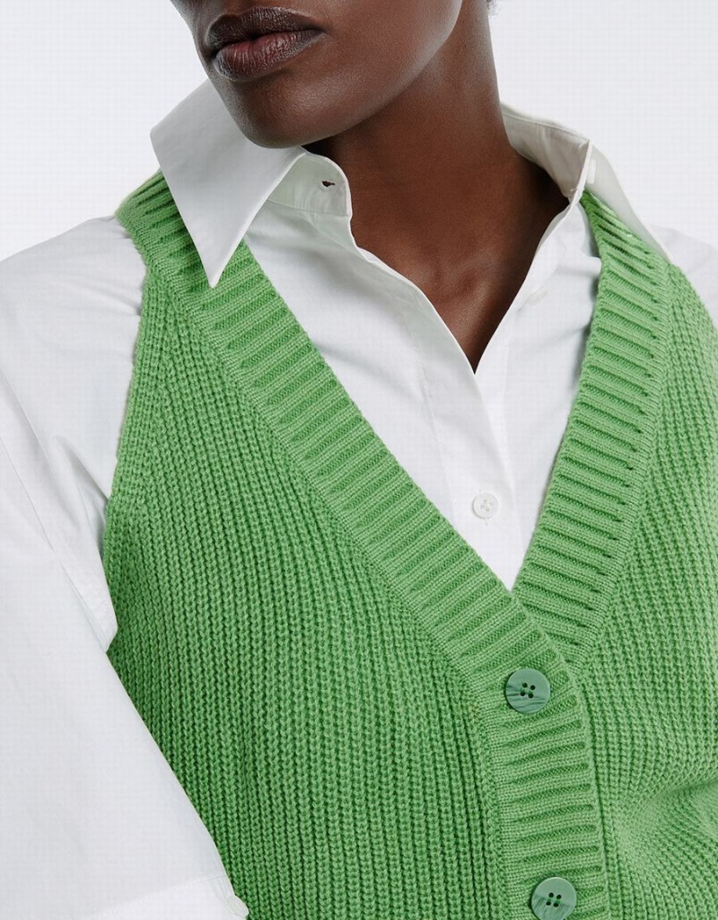 Cardigan Urban Revivo V Neck Knit Femme Vert | YQW1659II